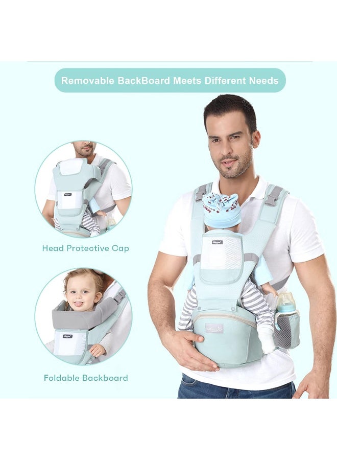 Ocanoiy Baby Carrier Newborn to Toddler Baby Wrap Carrier with Hip Seat Kangaroo Carrier Toddler Infant Baby Holder for Men Women Dad Mom (Green) - Image 3
